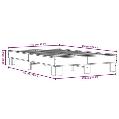 vidaXL füstös tölgyszínű szerelt fa és fém ágykeret 135 x 190 cm