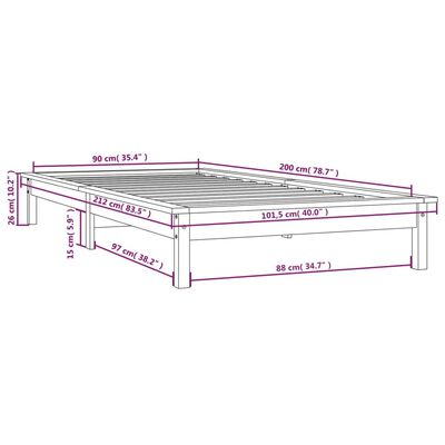 vidaXL mézbarna tömör fenyőfa ágykeret 90 x 200 cm