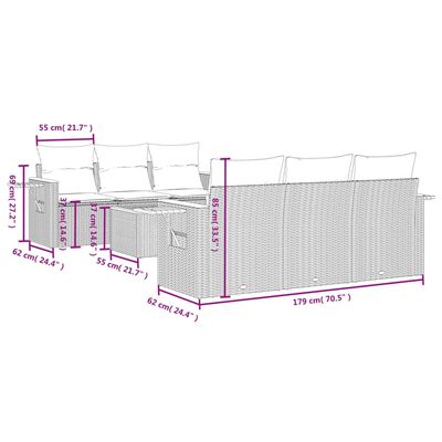 vidaXL 7 részes fekete polyrattan kerti ülőgarnitúra párnával