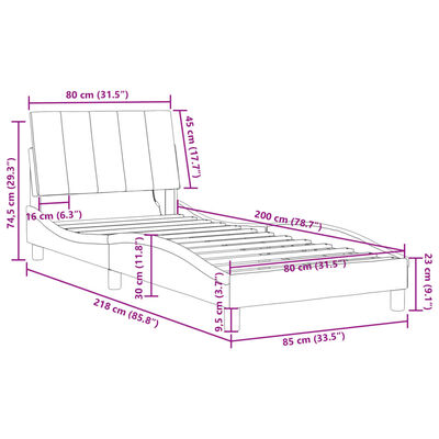 vidaXL rózsaszín bársony ágykeret LED-világítással 80 x 200 cm