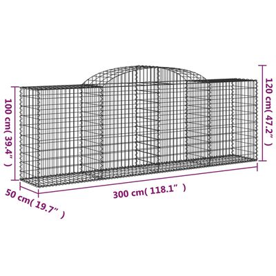 vidaXL 4 db íves horganyzott vas gabion kosár 300 x 50 x 100/120 cm