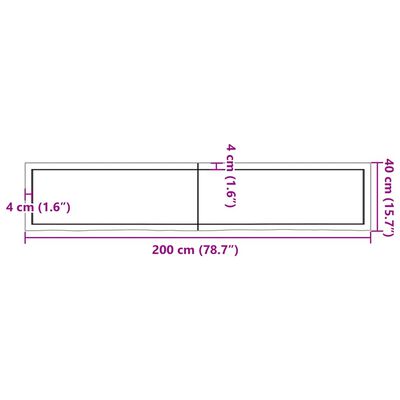 vidaXL sötétbarna kezelt tömör tölgyfa fali polc 200 x 40 x (2-4) cm