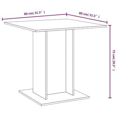 vidaXL szürke tölgyszínű szerelt fa étkezőasztal 80 x 80 x 75 cm