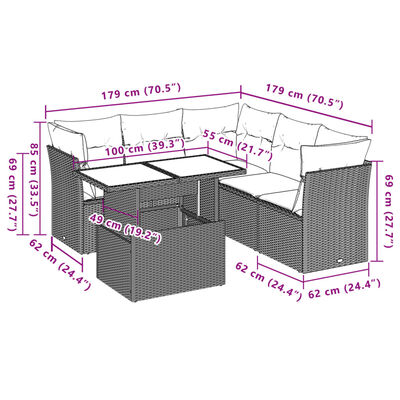 vidaXL 6 részes fekete polyrattan kerti ülőgarnitúra párnákkal