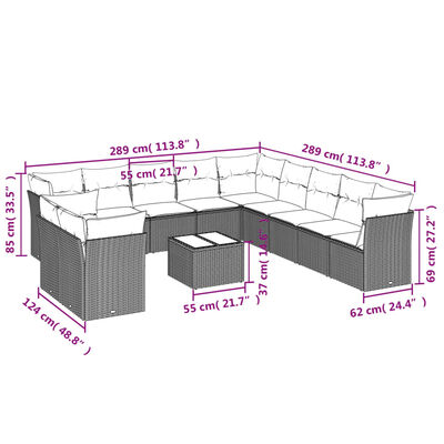 vidaXL 12 részes szürke polyrattan kerti ülőgarnitúra párnákkal