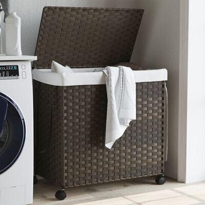 vidaXL sötétbarna rattan szennyeskosár kerekekkel 60x35x60,5 cm