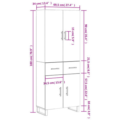 vidaXL barna tölgy színű szerelt fa magasszekrény 69,5 x 34 x 180 cm