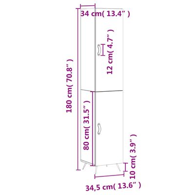 vidaXL betonszürke szerelt fa magasszekrény 34,5x34x180 cm