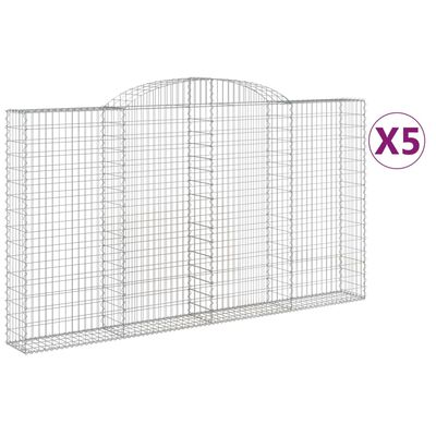 vidaXL 5 db íves horganyzott vas gabion kosár 300x30x160/180 cm