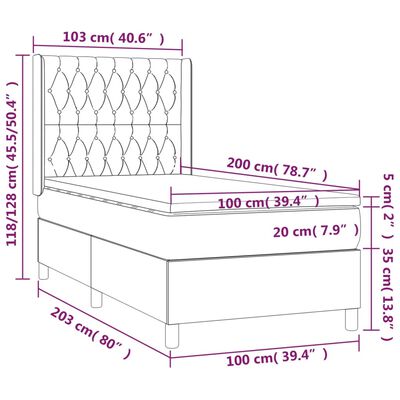 vidaXL fekete bársony rugós ágy matraccal 100 x 200 cm