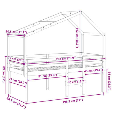 vidaXL tömör fenyőfa magasított ágy tetővel 75 x 190 cm