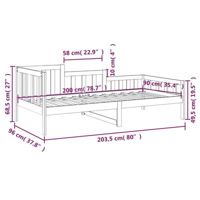 vidaXL fekete tömör fenyőfa kanapéágy 90 x 200 cm