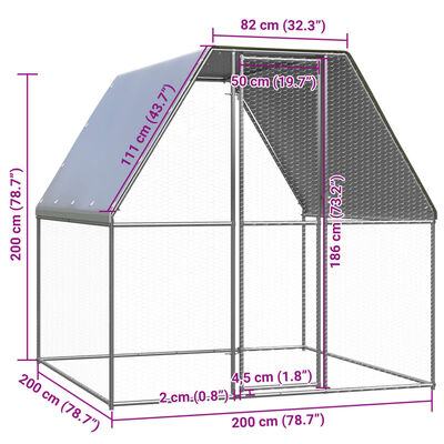 vidaXL ezüst és szürke horganyzott acél tyúkketrec 2 x 2 x 2 m