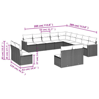 vidaXL 13 részes szürke polyrattan kerti ülőgarnitúra párnákkal