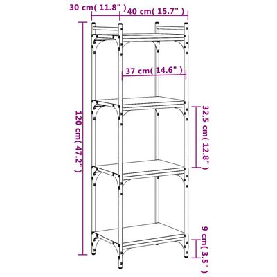 vidaXL 4 szintes szürke sonoma szerelt fa könyvespolc 40 x 30 x 120 cm