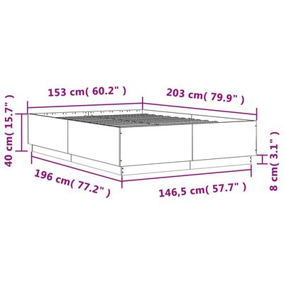 vidaXL füstös tölgy színű szerelt fa ágykeret LED-del 150x200 cm