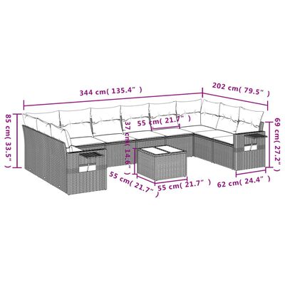 vidaXL 11 részes bézs polyrattan kerti ülőgarnitúra párnákkal