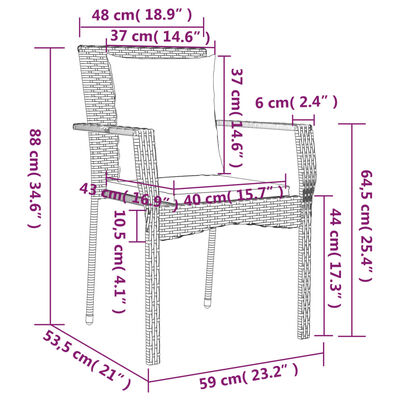 vidaXL 4 db fekete polyrattan kerti szék párnával