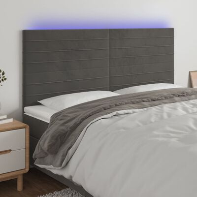 vidaXL sötétszürke bársony LED-es fejtámla 180x5x118/128 cm