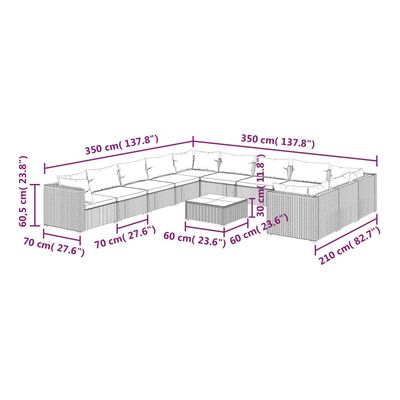 vidaXL 12 részes barna polyrattan kerti ülőgarnitúra párnákkal