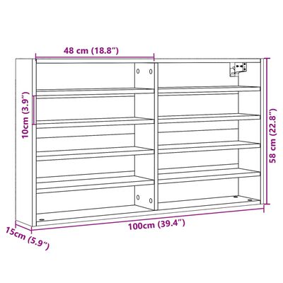 vidaXL betonszürke forgácslap vitrinszekrény 100 x 15 x 58 cm