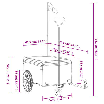 vidaXL fekete-narancssárga vas kerékpár-utánfutó 45 kg