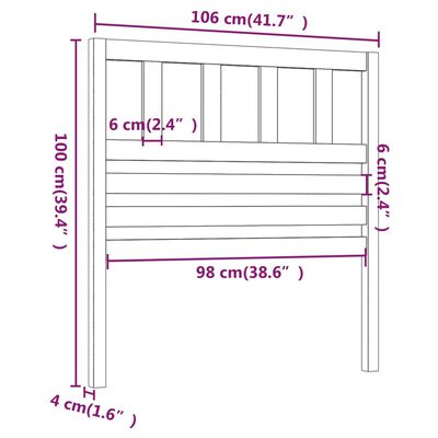 vidaXL fekete tömör fenyőfa ágyfejtámla 106 x 4 x 100 cm