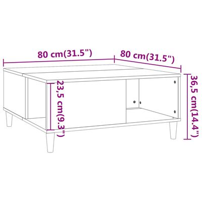 vidaXL füstös tölgy színű fatermék dohányzóasztal 80x80x36,5 cm