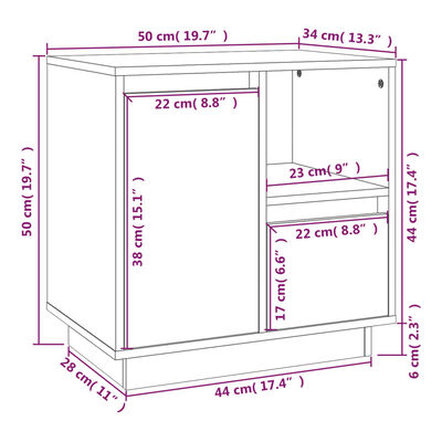 vidaXL 2 db fekete tömör fenyőfa éjjeliszekrény 50 x 34 x 50 cm