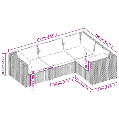 vidaXL 4 részes szürke polyrattan kerti ülőgarnitúra párnákkal