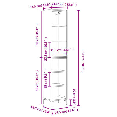 vidaXL betonszürke szerelt fa magasszekrény 34,5x32,5x180 cm