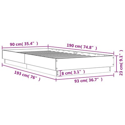 vidaXL barna tölgy színű ágykeret LED-világítással 90 x 190 cm