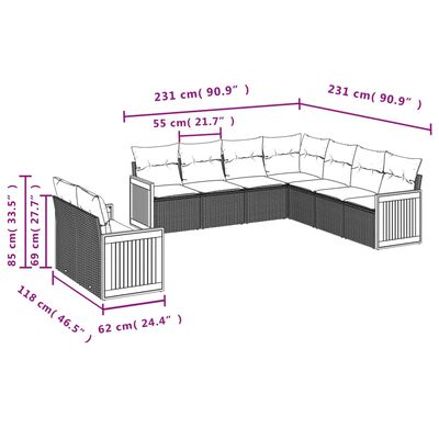 vidaXL 9 részes szürke polyrattan kerti ülőgarnitúra párnákkal