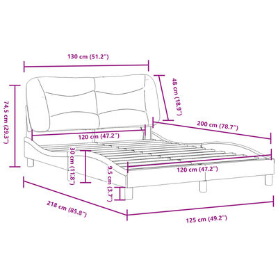 vidaXL fekete szövet ágykeret LED-világítással 120 x 200 cm