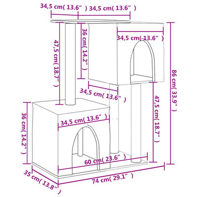 vidaXL krémszínű macskabútor szizál kaparófákkal 86 cm