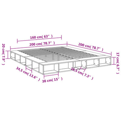 vidaXL sonoma tölgyszínű szerelt fa ágykeret 200 x 200 cm