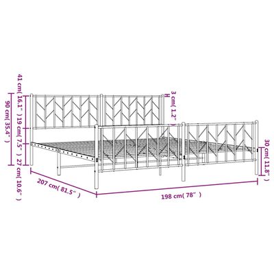 vidaXL fekete fém ágykeret fej- és lábtámlával 193 x 203 cm