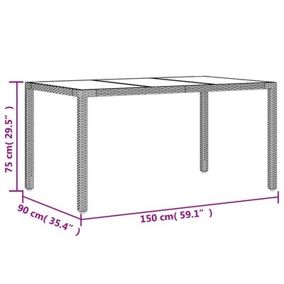 vidaXL barna polyrattan üveglapos kerti asztal 150 x 90 x 75 cm