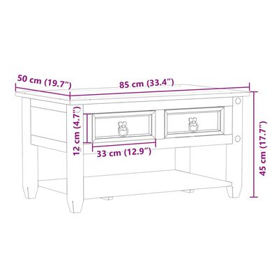 vidaXL Corona tömör fenyőfa dohányzóasztal fiókokkal 85 x 50 x 45 cm