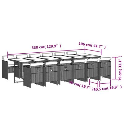 vidaXL 13 részes szürke polyrattan kerti étkezőgarnitúra párnákkal