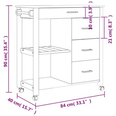 vidaXL MONZA tömör fenyőfa konyhai kocsi 84 x 40 x 90 cm