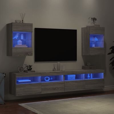 vidaXL 2 db szürke sonoma fali TV-szekrény LED-ekkel 40x30x60,5 cm