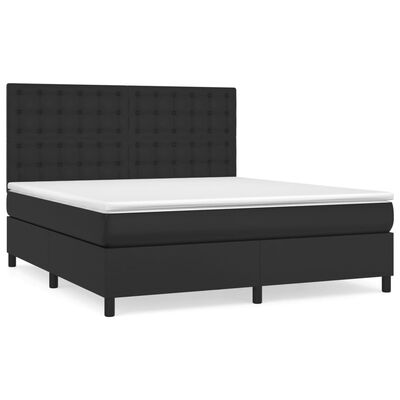 vidaXL fekete műbőr rugós ágy matraccal 160 x 200 cm