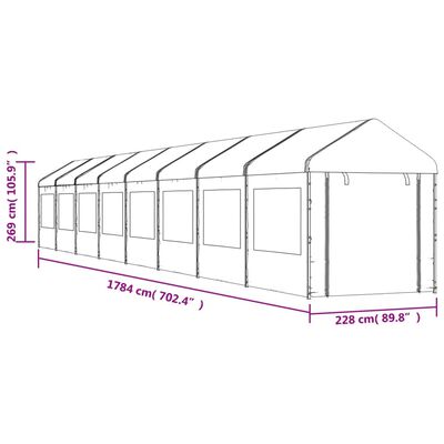 vidaXL fehér polietilén pavilon tetővel 17,84 x 2,28 x 2,69 m