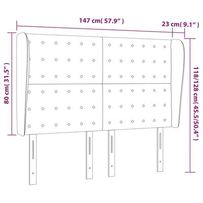 vidaXL sötétszürke szövet fejtámla szárnyakkal 147 x 23 x 118/128 cm