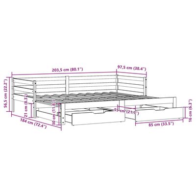 vidaXL fehér tömör fenyőfa kihúzható kanapéágy fiókkal 90 x 200 cm