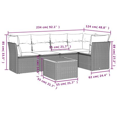 vidaXL 6 részes bézs polyrattan kerti ülőgarnitúra párnával