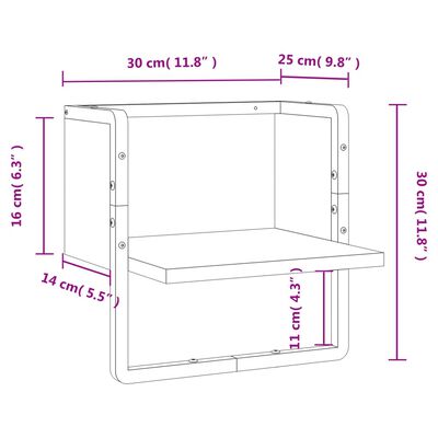 vidaXL barna tölgyszínű fali polc rúddal 30x25x30 cm