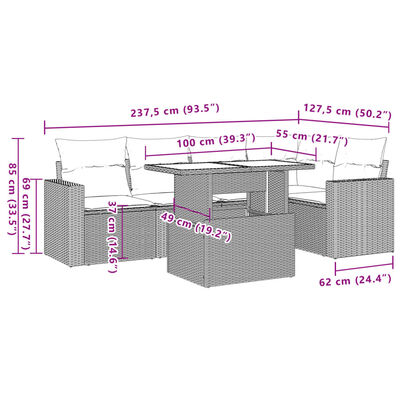 vidaXL 6 részes világosszürke polyrattan kerti ülőgarnitúra párnákkal