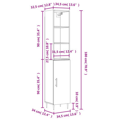 vidaXL sonoma tölgy szerelt fa magasszekrény 34,5x34x180 cm